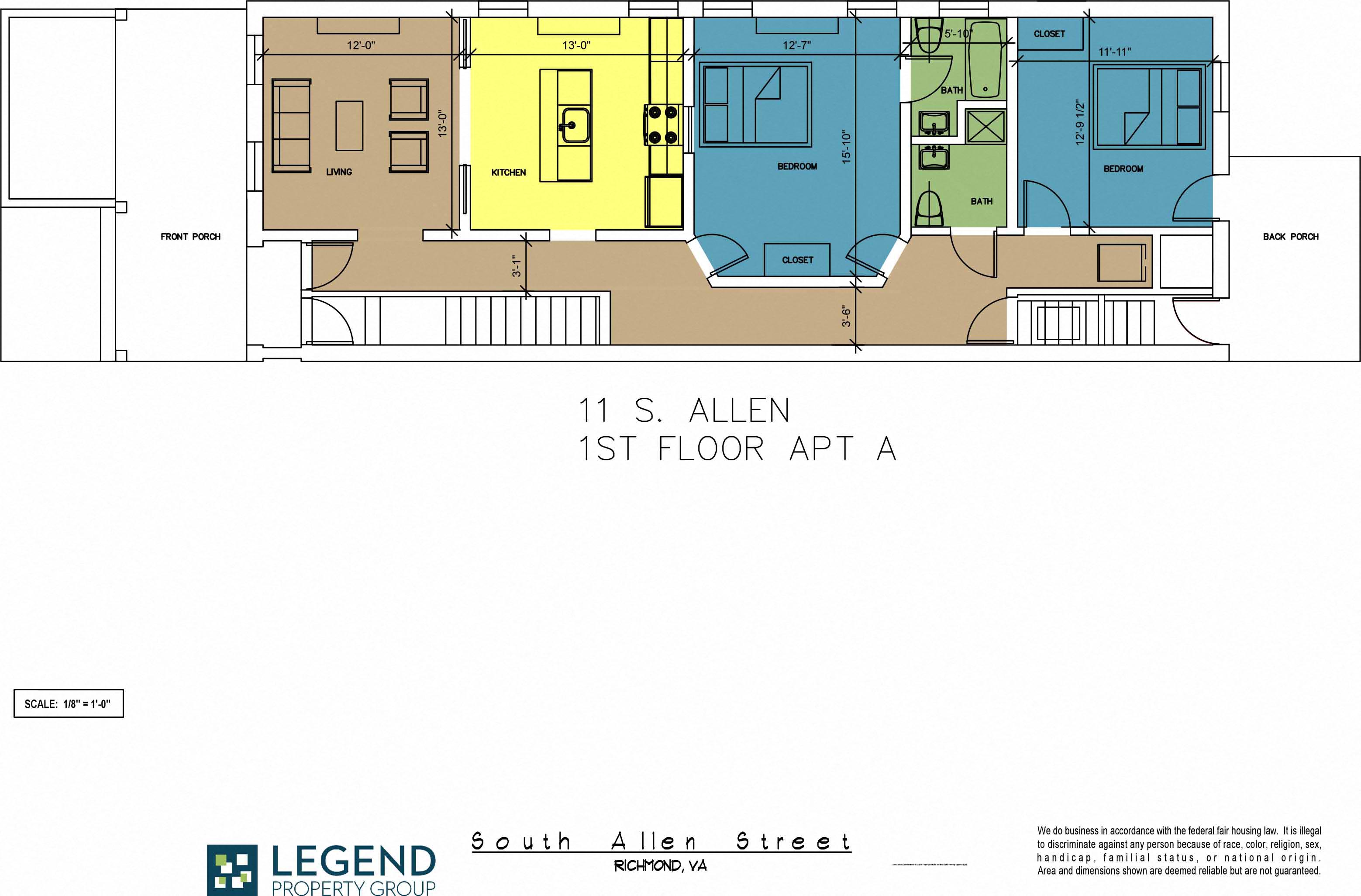 Floor plan for 2 beds, 2 baths, 1164 sqft